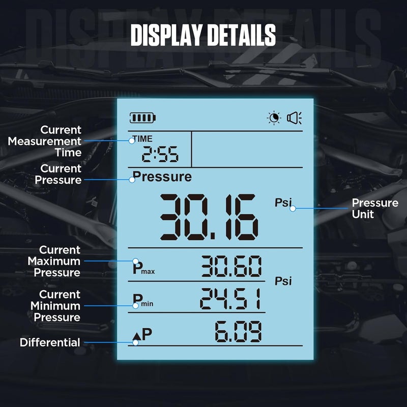 Autool Fuel Pressure Gauge Digital Fuel Pressure Tester Kit 0-426PSI 0~29bar for Petrol Engine Fuel Pressure Test, Automotive Fuel Pressure Tester with Hoses Adapters PT630 - Image 3